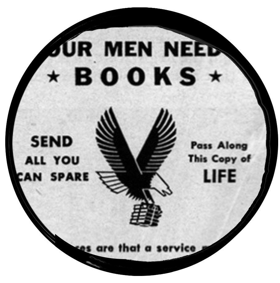 Photo of World War Two USO poster reading 'Our Men Need Books'